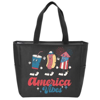4th Of July America Vibes Hotdog Fireworks Food Retro Zip Tote Bag