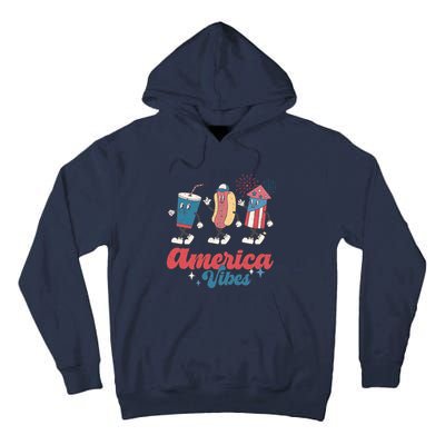 4th Of July America Vibes Hotdog Fireworks Food Retro Tall Hoodie