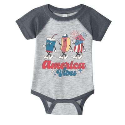 4th Of July America Vibes Hotdog Fireworks Food Retro Infant Baby Jersey Bodysuit