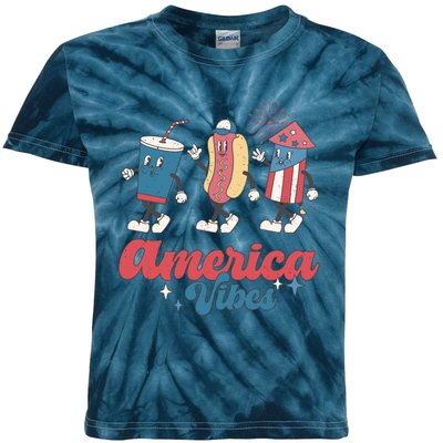 4th Of July America Vibes Hotdog Fireworks Food Retro Kids Tie-Dye T-Shirt