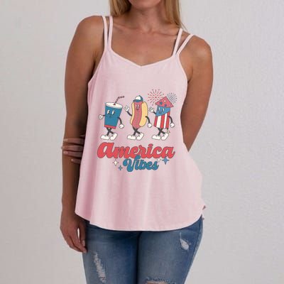 4th Of July America Vibes Hotdog Fireworks Food Retro Women's Strappy Tank