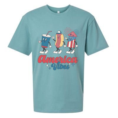 4th Of July America Vibes Hotdog Fireworks Food Retro Sueded Cloud Jersey T-Shirt