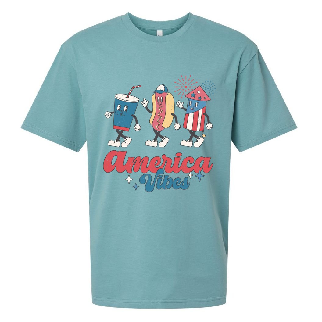 4th Of July America Vibes Hotdog Fireworks Food Retro Sueded Cloud Jersey T-Shirt