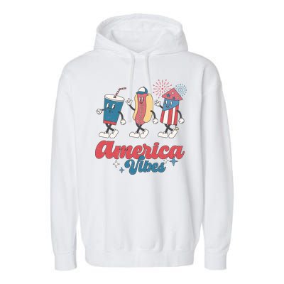 4th Of July America Vibes Hotdog Fireworks Food Retro Garment-Dyed Fleece Hoodie