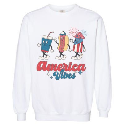 4th Of July America Vibes Hotdog Fireworks Food Retro Garment-Dyed Sweatshirt