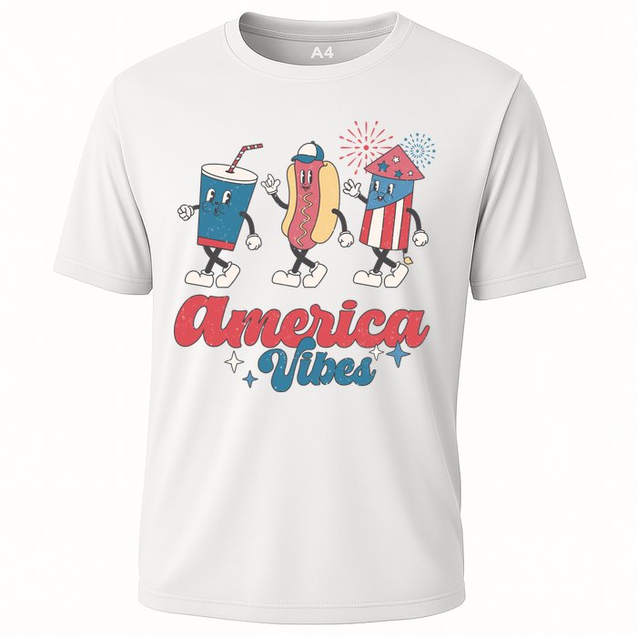 4th Of July America Vibes Hotdog Fireworks Food Retro Cooling Performance Crew T-Shirt