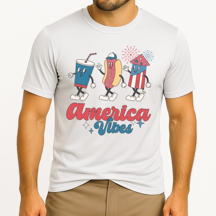 4th Of July America Vibes Hotdog Fireworks Food Retro Cooling Performance Crew T-Shirt
