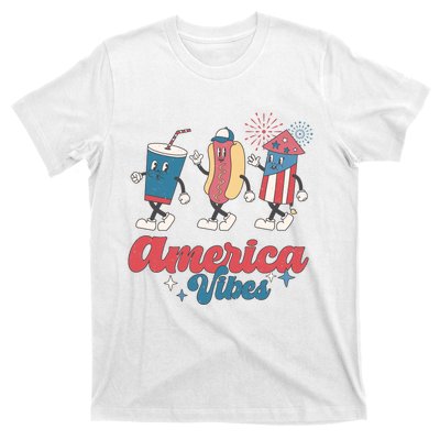 4th Of July America Vibes Hotdog Fireworks Food Retro T-Shirt