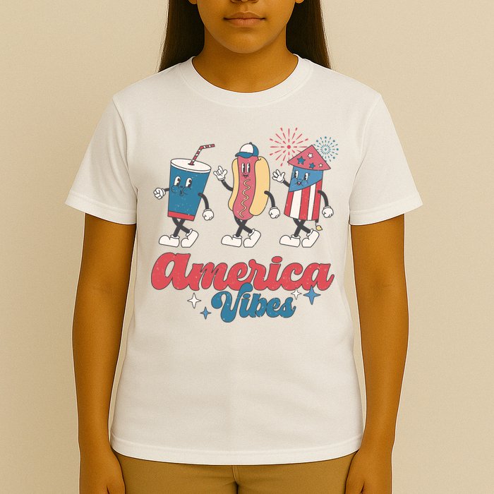 4th Of July America Vibes Hotdog Fireworks Food Retro T-Shirt