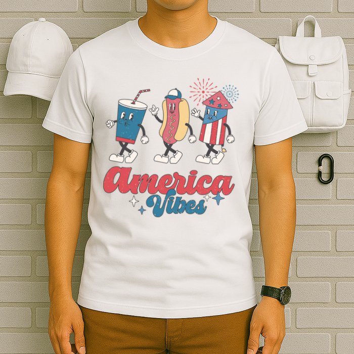 4th Of July America Vibes Hotdog Fireworks Food Retro T-Shirt