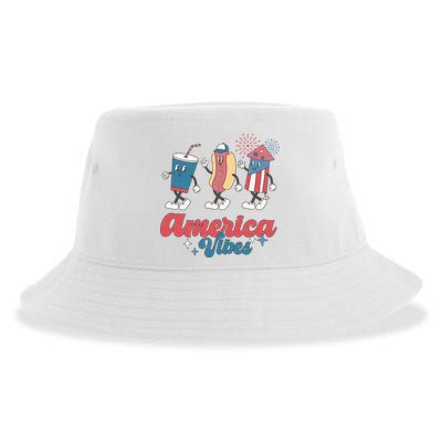 4th Of July America Vibes Hotdog Fireworks Food Retro Sustainable Bucket Hat