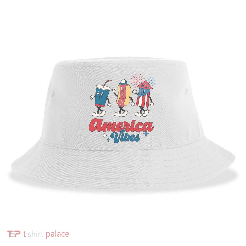 4th Of July America Vibes Hotdog Fireworks Food Retro Sustainable Bucket Hat
