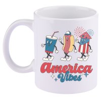 4th Of July America Vibes Hotdog Fireworks Food Retro 11oz C Handle Ceramic Mug