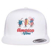 4th Of July America Vibes Hotdog Fireworks Food Retro Flat Bill Trucker Hat