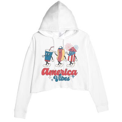 4th Of July America Vibes Hotdog Fireworks Food Retro Crop Fleece Hoodie