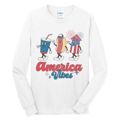 4th Of July America Vibes Hotdog Fireworks Food Retro Tall Long Sleeve T-Shirt