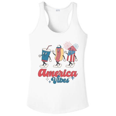 4th Of July America Vibes Hotdog Fireworks Food Retro Ladies PosiCharge Competitor Racerback Tank