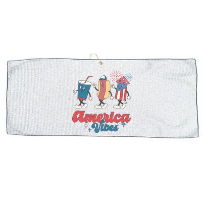 4th Of July America Vibes Hotdog Fireworks Food Retro Large Microfiber Waffle Golf Towel