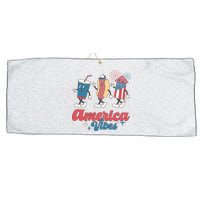 4th Of July America Vibes Hotdog Fireworks Food Retro Large Microfiber Waffle Golf Towel