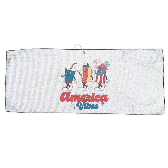 4th Of July America Vibes Hotdog Fireworks Food Retro Large Microfiber Waffle Golf Towel