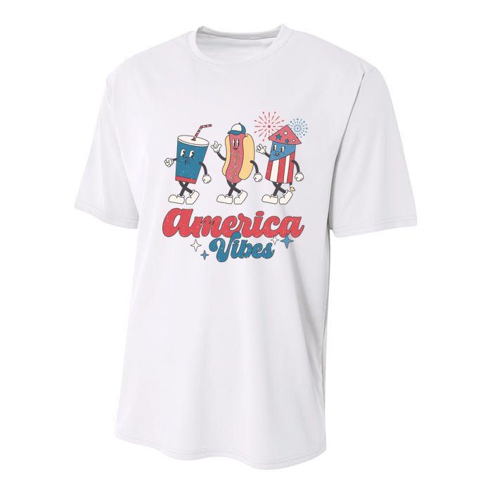 4th Of July America Vibes Hotdog Fireworks Food Retro Youth Performance Sprint T-Shirt