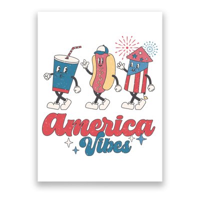 4th Of July America Vibes Hotdog Fireworks Food Retro Poster