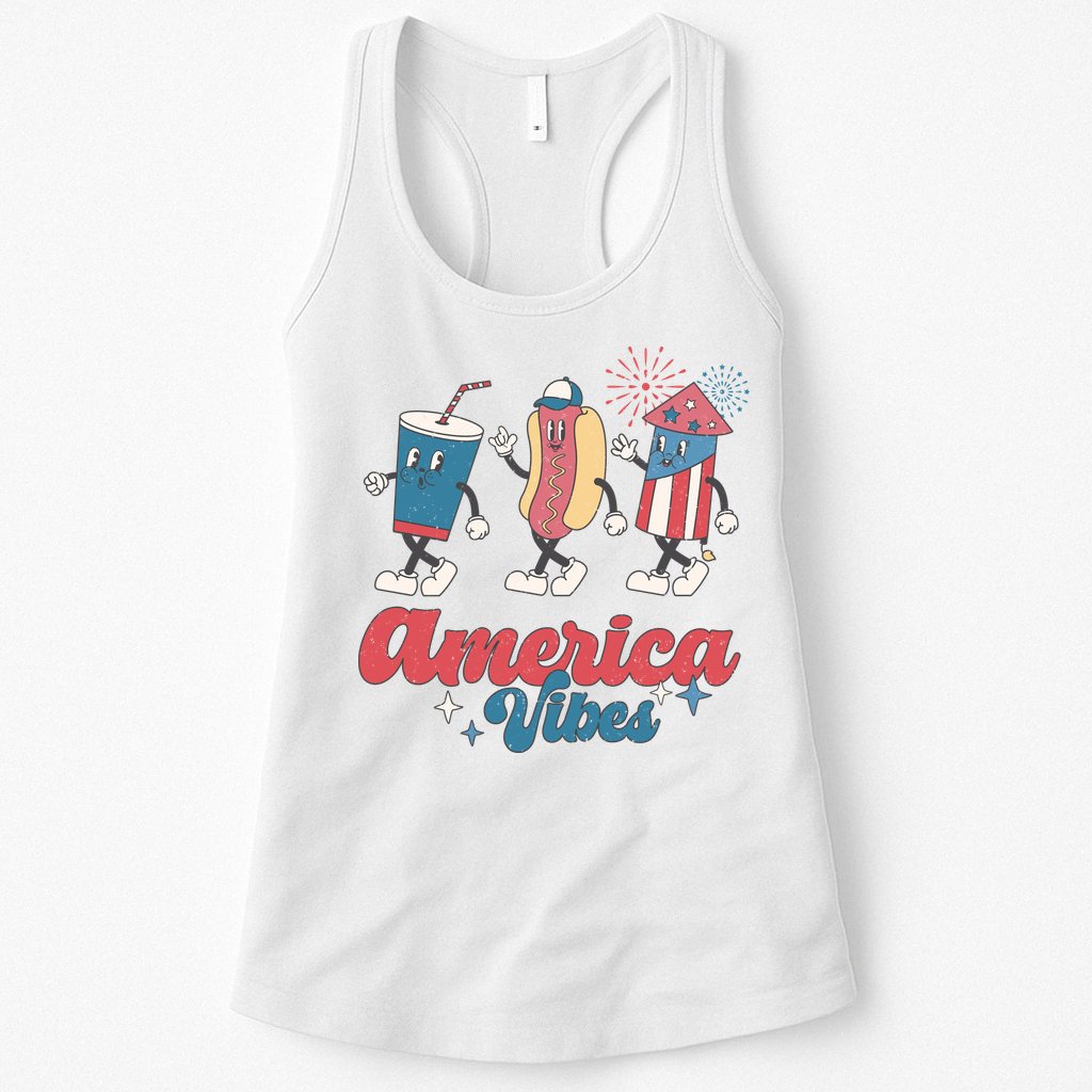 4th Of July America Vibes Hotdog Fireworks Food Retro Womens Tank Top