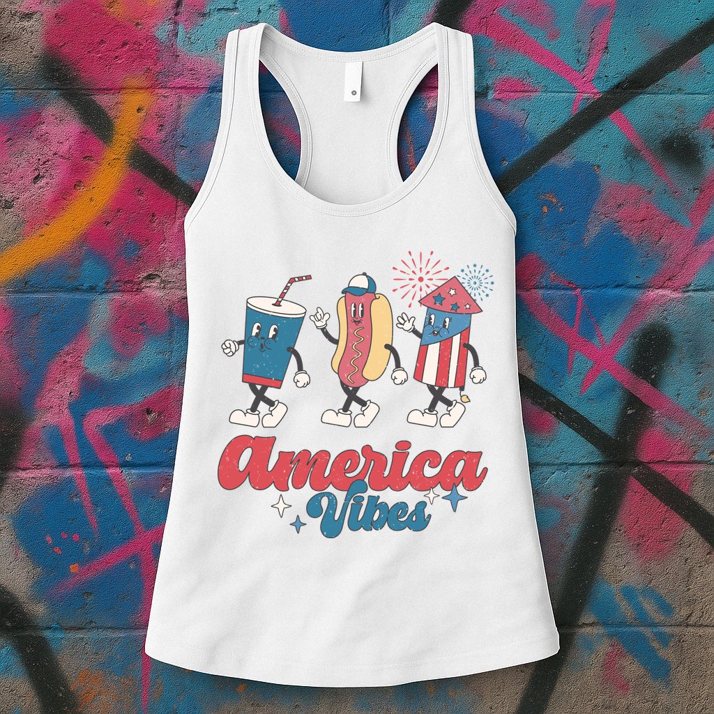 4th Of July America Vibes Hotdog Fireworks Food Retro Womens Tank Top