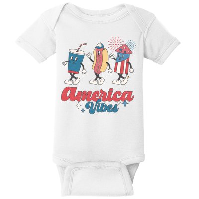 4th Of July America Vibes Hotdog Fireworks Food Retro Baby Bodysuit