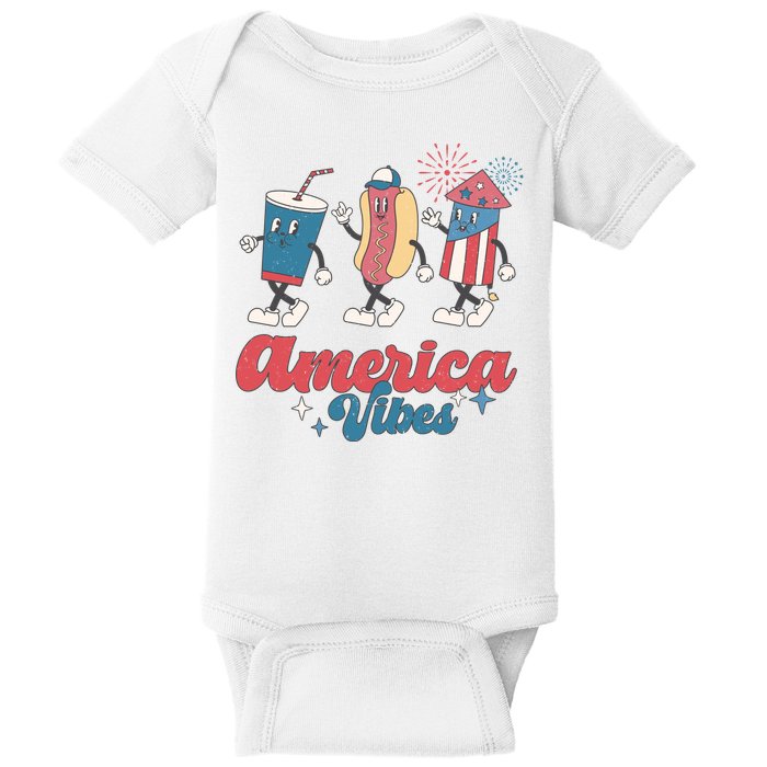 4th Of July America Vibes Hotdog Fireworks Food Retro Baby Bodysuit