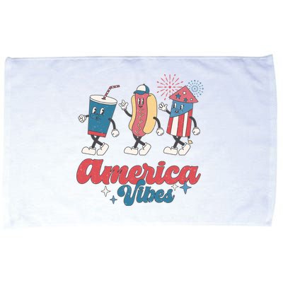 4th Of July America Vibes Hotdog Fireworks Food Retro Microfiber Hand Towel