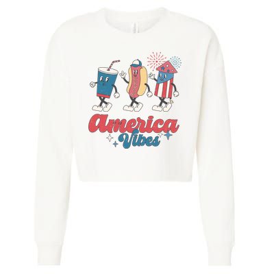 4th Of July America Vibes Hotdog Fireworks Food Retro Cropped Pullover Crew