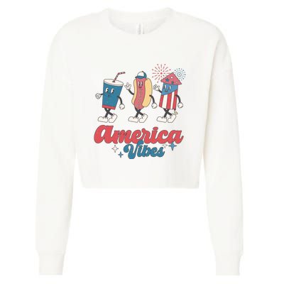 4th Of July America Vibes Hotdog Fireworks Food Retro Cropped Pullover Crew