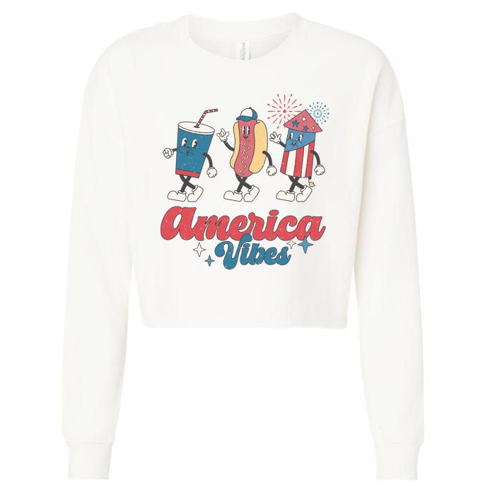 4th Of July America Vibes Hotdog Fireworks Food Retro Cropped Pullover Crew