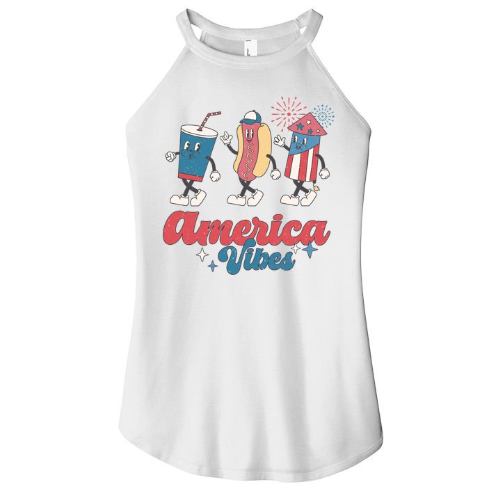 4th Of July America Vibes Hotdog Fireworks Food Retro Women's Perfect Tri Rocker Tank