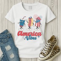 4th Of July America Vibes Hotdog Fireworks Food Retro Womens T-Shirt