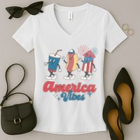 4th Of July America Vibes Hotdog Fireworks Food Retro Women's V-Neck T-Shirt