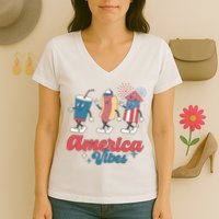 4th Of July America Vibes Hotdog Fireworks Food Retro Women's V-Neck T-Shirt