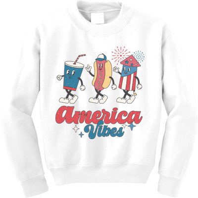 4th Of July America Vibes Hotdog Fireworks Food Retro Kids Sweatshirt
