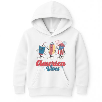 4th Of July America Vibes Hotdog Fireworks Food Retro Kids Hoodie