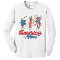 4th Of July America Vibes Hotdog Fireworks Food Retro Kids Long Sleeve Shirt