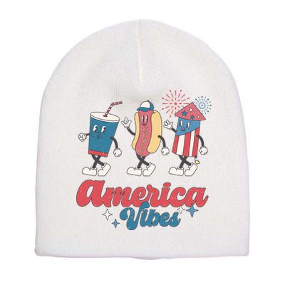 4th Of July America Vibes Hotdog Fireworks Food Retro Short Acrylic Beanie