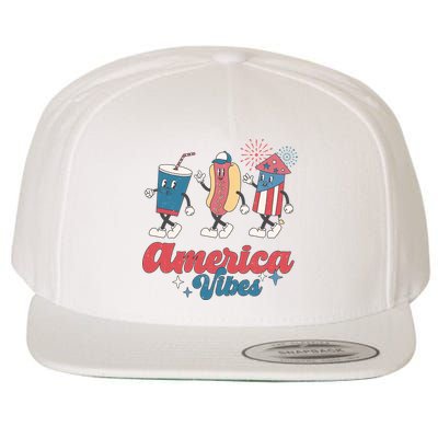 4th Of July America Vibes Hotdog Fireworks Food Retro Wool Snapback Cap