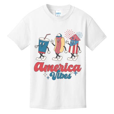4th Of July America Vibes Hotdog Fireworks Food Retro Kids T-Shirt