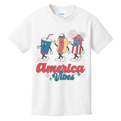 4th Of July America Vibes Hotdog Fireworks Food Retro Kids T-Shirt