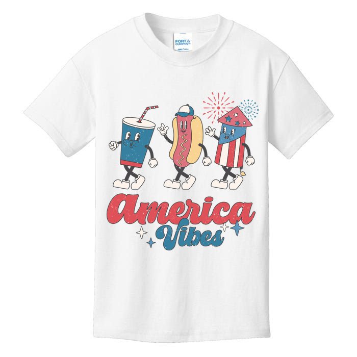 4th Of July America Vibes Hotdog Fireworks Food Retro Kids T-Shirt