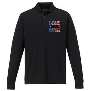 4th Of July Usa Flag Home Of The Free Because Of The Brave Gift Performance Long Sleeve Polo