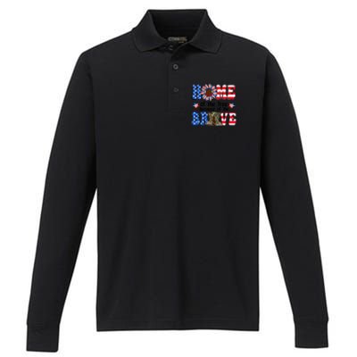 4th Of July Usa Flag Home Of The Free Because Of The Brave Gift Performance Long Sleeve Polo