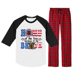 4th Of July Usa Flag Home Of The Free Because Of The Brave Gift Raglan Sleeve Pajama Set