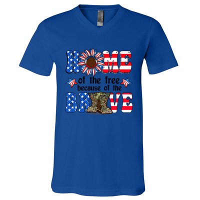 4th Of July Usa Flag Home Of The Free Because Of The Brave Gift V-Neck T-Shirt